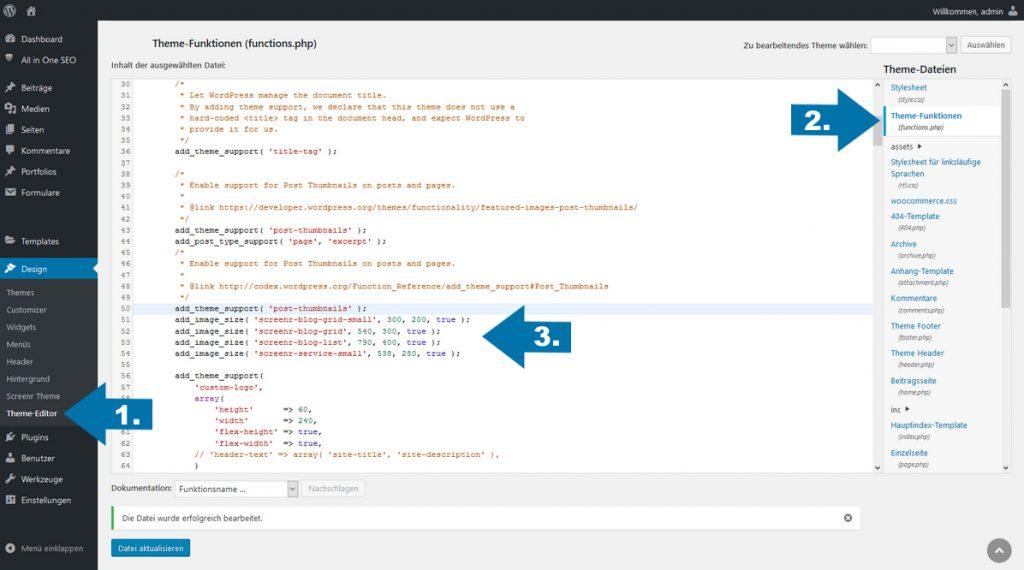 Bildabmessungen in WordPress ändern mit functions.php