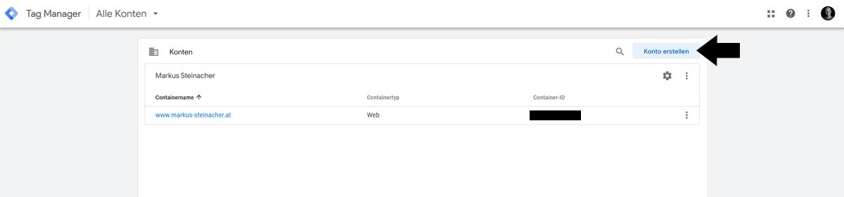 Google Tag Manager Konto erstellen