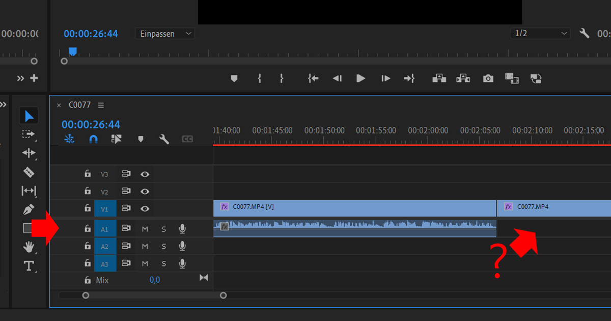 Adobe Premiere Pro Musikspur wird nicht übernommen