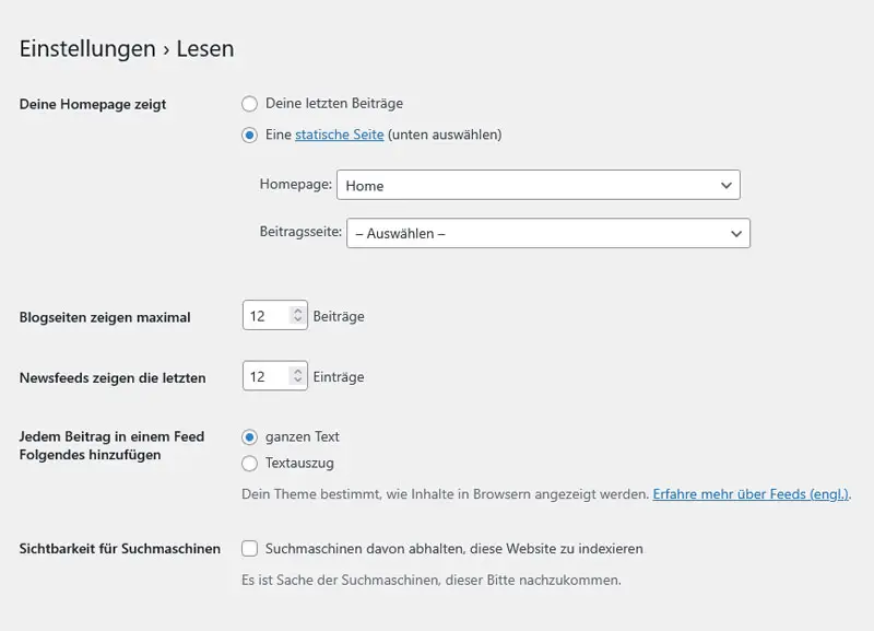 wordpress einstellungen